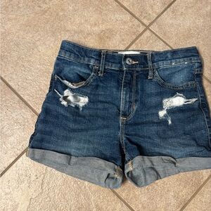 abercrombie kids Dark Blue Distressed Rolled Hem Jean Shorts